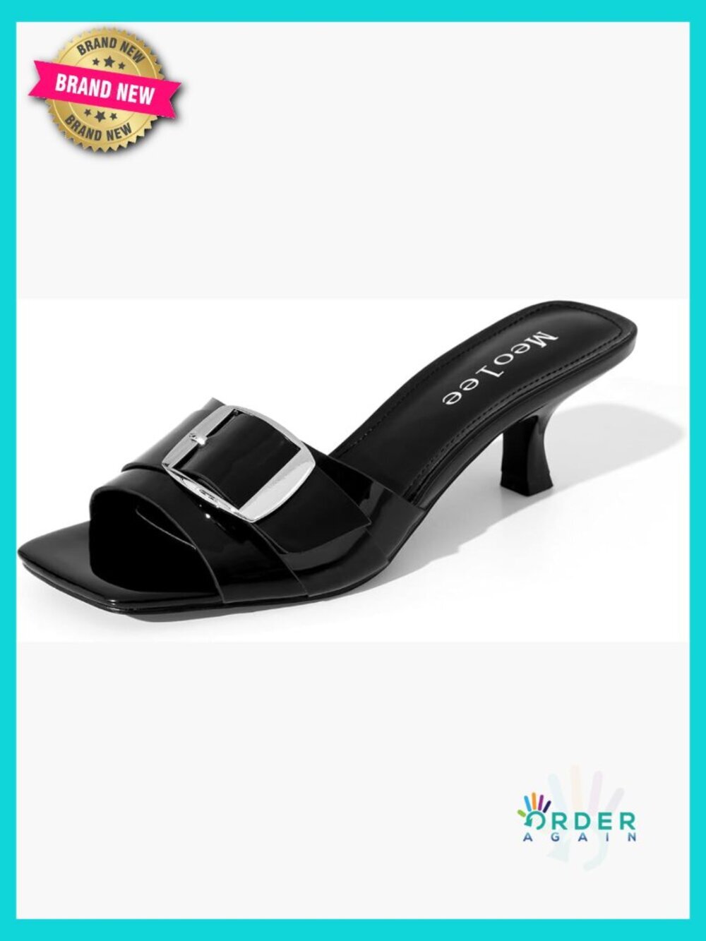 Square Open Toe Kitten Heels Mules Slip On Patent Leather Casual Dressy Shoes